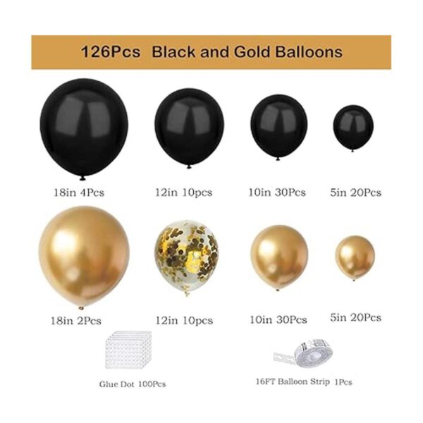 Kit de guirnalda de globos negros y dorados 126 globos