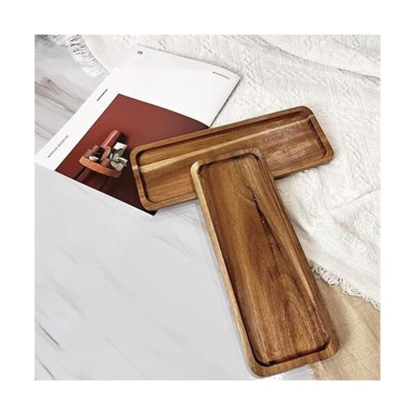 Juego de 2 bandejas de madera de acacia de 11 x 4 pulgadas_3