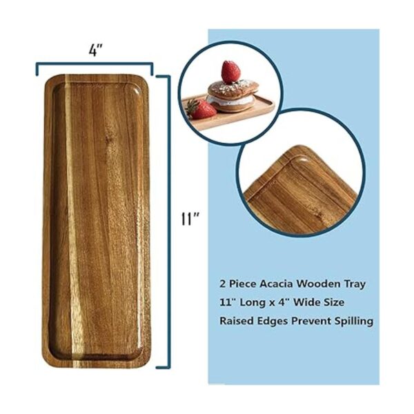 Juego de 2 bandejas de madera de acacia de 11 x 4 pulgadas_5