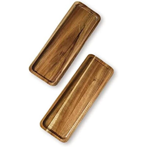 Juego de 2 bandejas de madera de acacia de 11 x 4 pulgadas_1