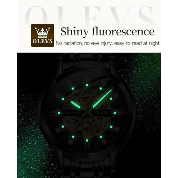 OLEVS Relojes mecánicos automáticos de esqueleto dorado_5
