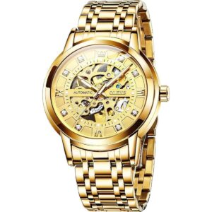 OLEVS Relojes mecánicos automáticos de esqueleto dorado_1