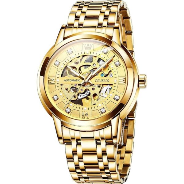 OLEVS Relojes mecánicos automáticos de esqueleto dorado_1