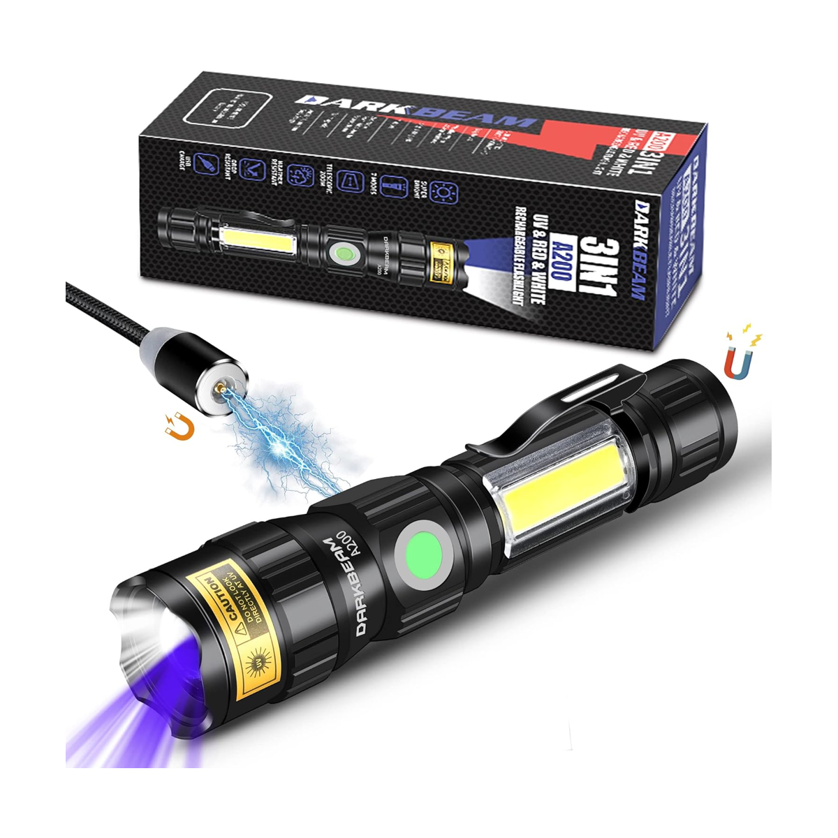 DARKBEAM Linternas UV 365 nm USB magnéticas recargables