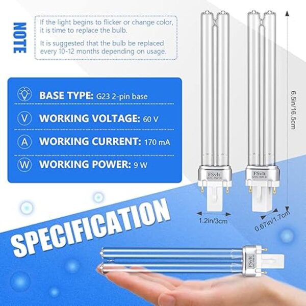 Kittmip 2 bombillas UV de 9 W UVC G23 Base Bombilla 9W_2