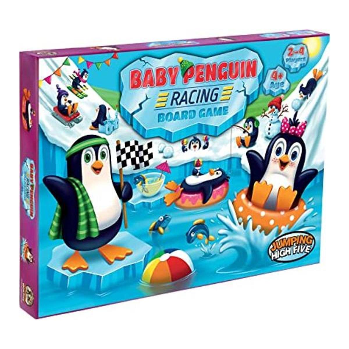 Juego de mesa de carreras de pinginos para bebés ayuda a