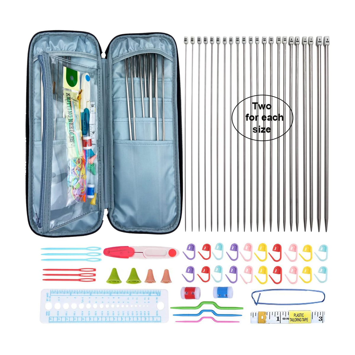 Mdoker Juego de agujas de tejer de aluminio con funda 22