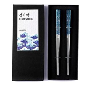 Hagary Palillos Blue Wave 2 pares de palillos de metal