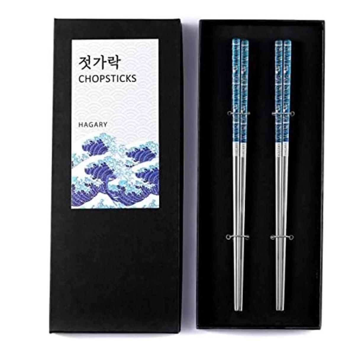 Hagary Palillos Blue Wave 2 pares de palillos de metal