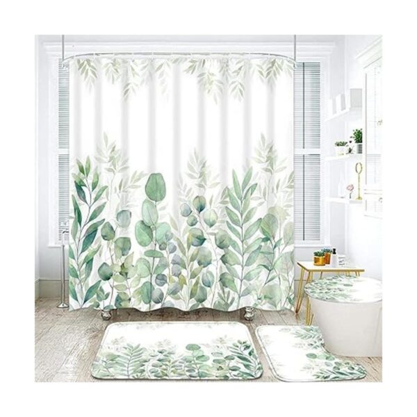 DDQQ Juego de cortinas de ducha de hojas verdes con