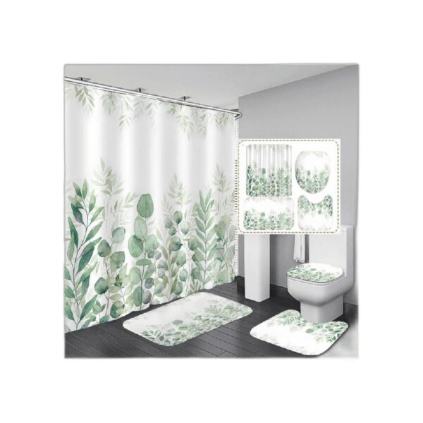 DDQQ Juego de cortinas de ducha de hojas verdes con