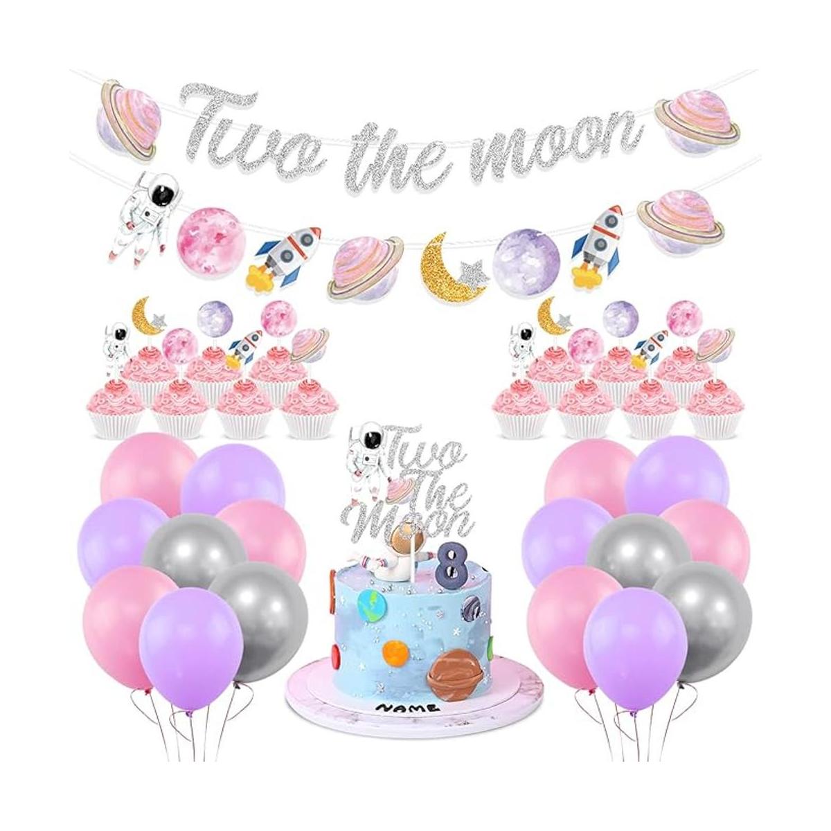 Decoraciones de fiesta de cumpleaños de dos la luna del