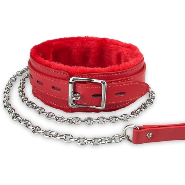 Collar de cuero para perro con correa forro de piel_1