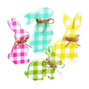 4 carteles de madera para mesa con diseño de conejito de