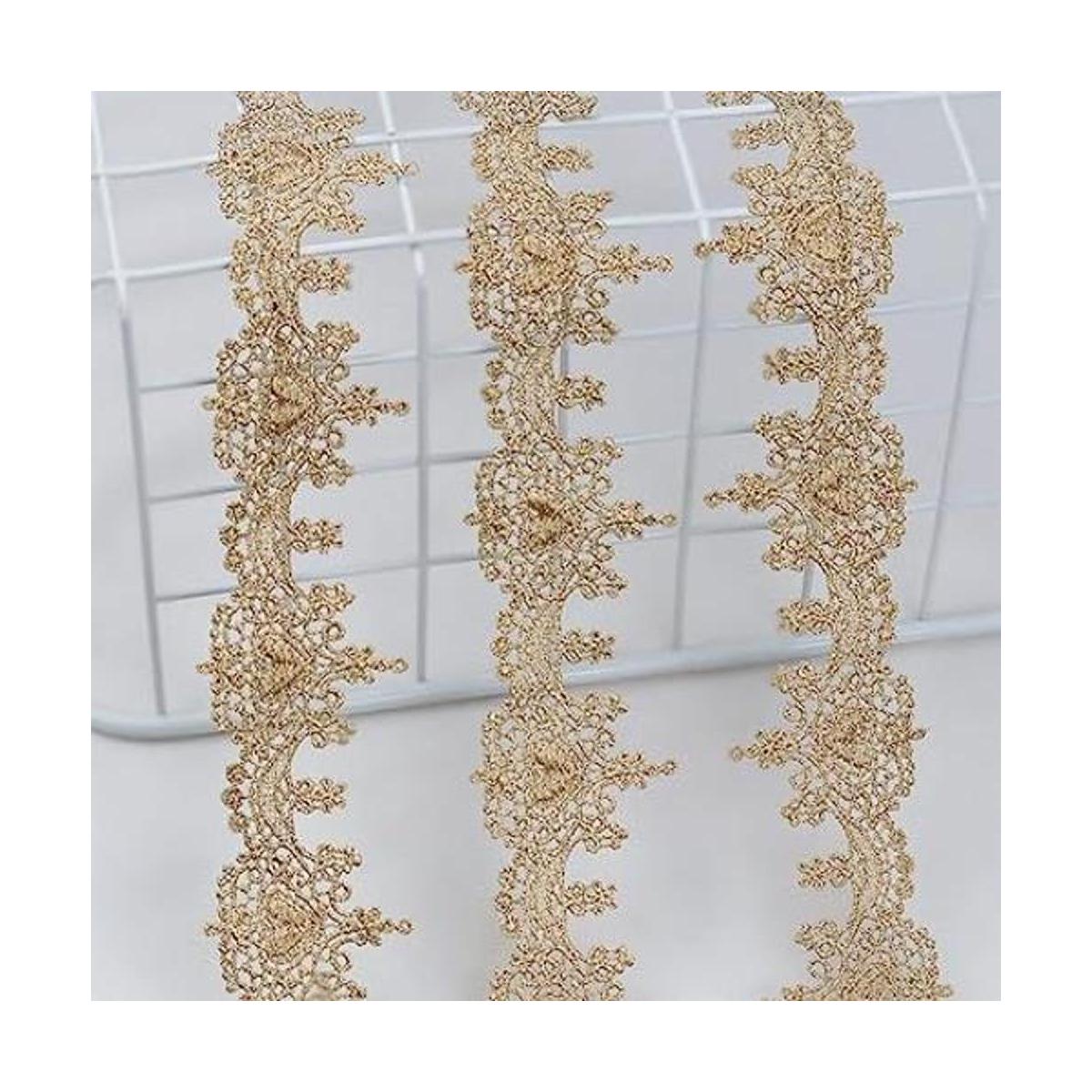 IDONGCAI Ribete de encaje dorado con apliques bordados