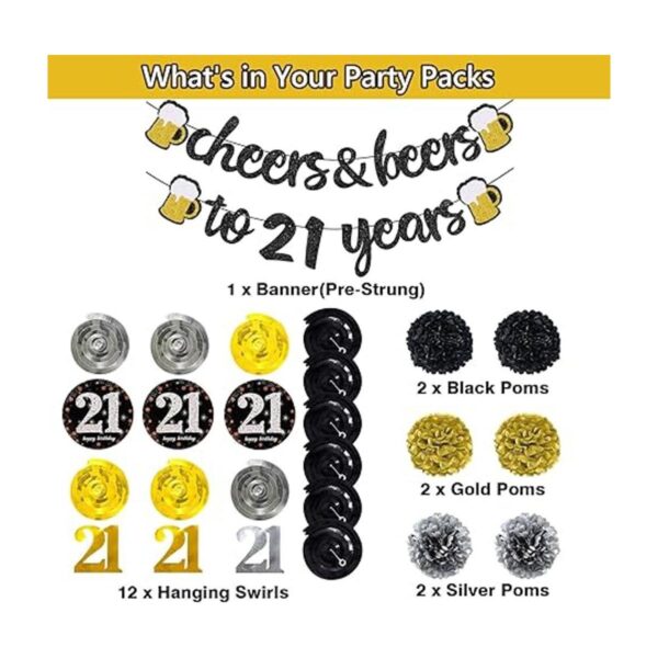 Kit de decoración de cumpleaños número 21 para hombres y_2