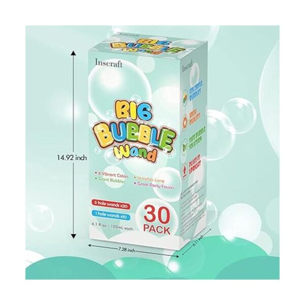 Inscraft 30 Pack 14 Big Bubble Wands 8 Colors Bulk for