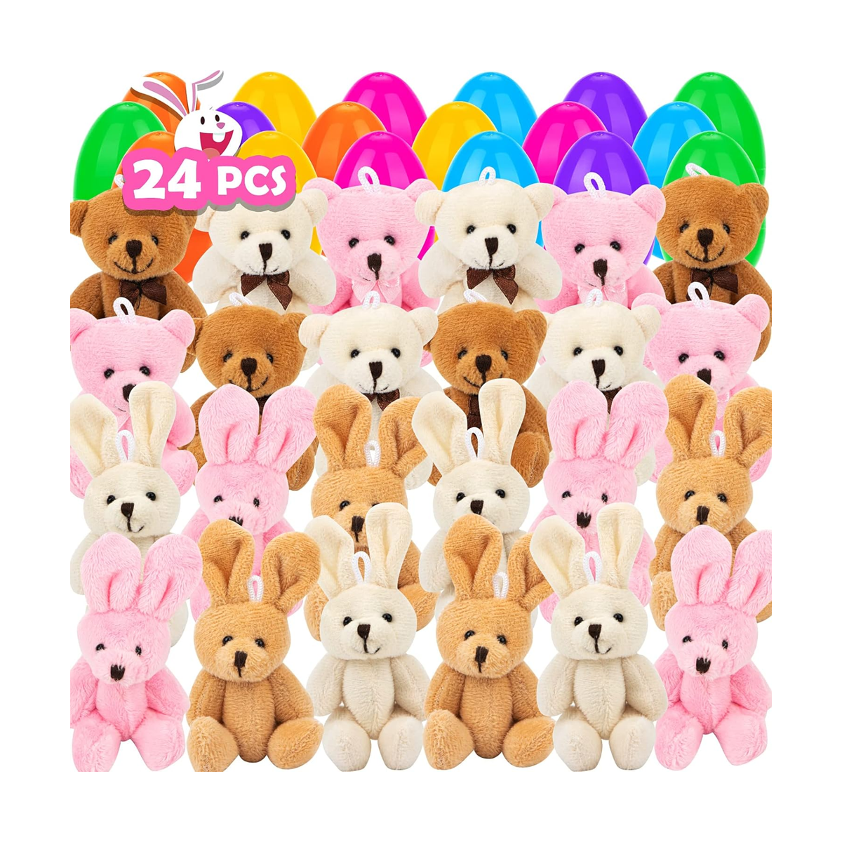 NEWBEA Paquete de 24 huevos de Pascua rellenos con conejo
