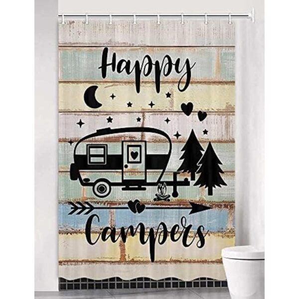 Happy Camper Shower Curtain Camper RV Bathroom_1