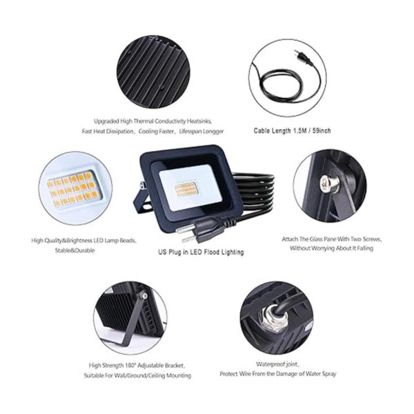 Miwat Paquete de 2 luces LED de 20 W con cable de 5 pies_3