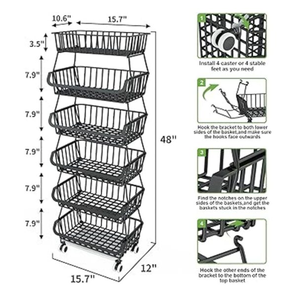 Cesta de frutas de 6 niveles para cocina carrito de