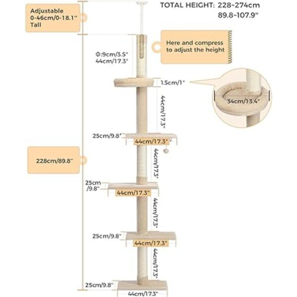 PETEPELA Cat Tree 5Tier Floor to Ceiling Cat Tower Height_2