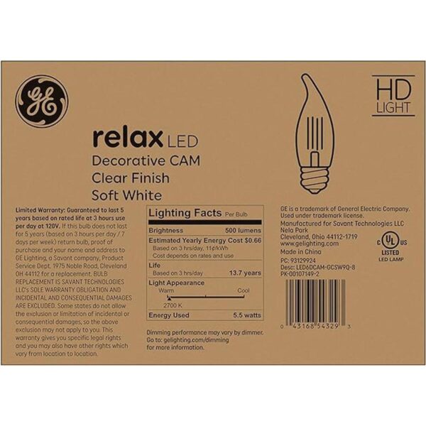 GE Relax Bombillas LED acabado transparente decorativo_3