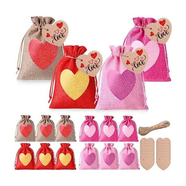 Paquete de 16 bolsas de arpillera para el día de San