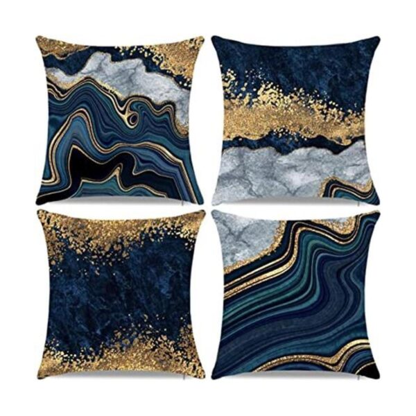 Juego de 4 fundas de almohada decorativas color azul_1