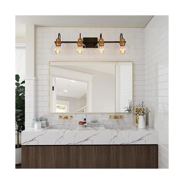 Lámpara de tocador de baño 4 luces negras con acabado de_3