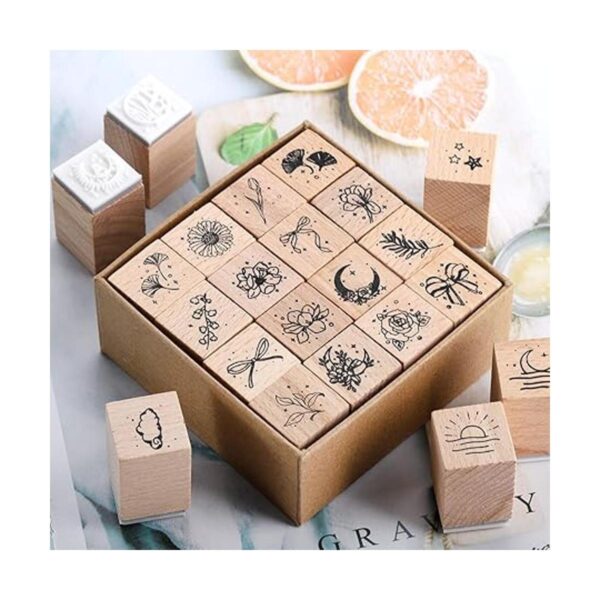 Hacaroa Juego de 32 sellos de goma de madera diseño