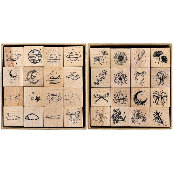 Hacaroa Juego de 32 sellos de goma de madera diseño