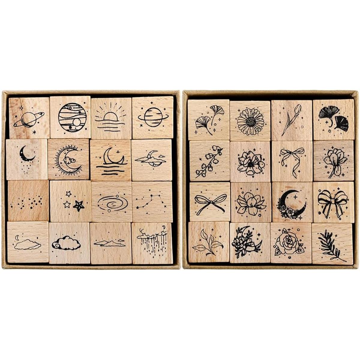 Hacaroa Juego de 32 sellos de goma de madera diseño