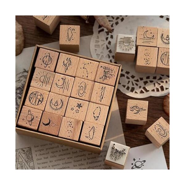 Hacaroa Juego de 32 sellos de goma de madera diseño