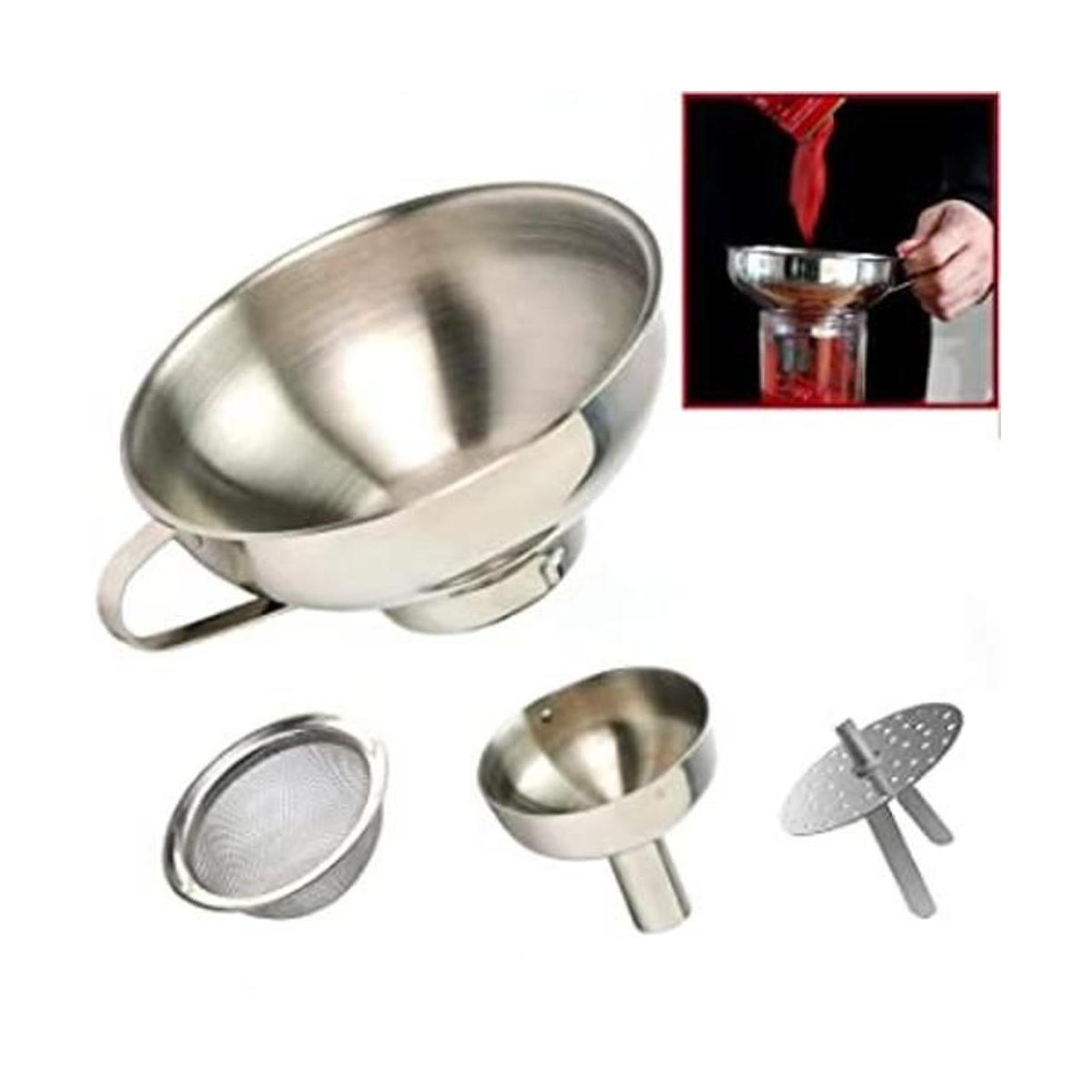 KEISSCO Juego de embudo y colador de acero inoxidable de 4