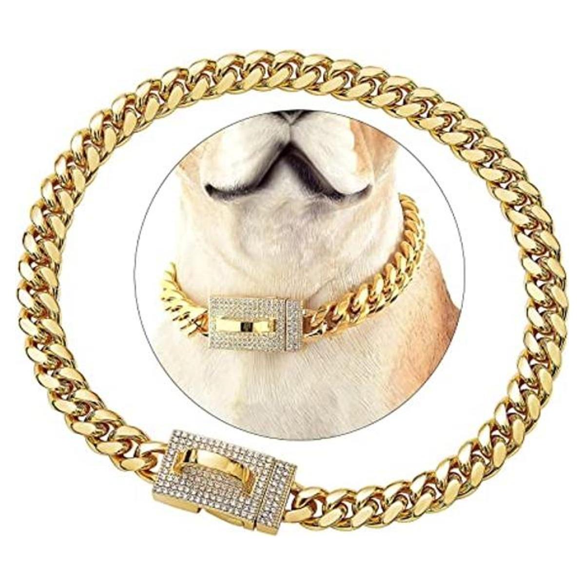 Dopetie Collar de perro con cadena de oro con circonitas