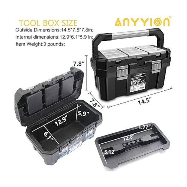 Anyyion Caja de herramientas de 14.5 pulgadas con bandeja_6