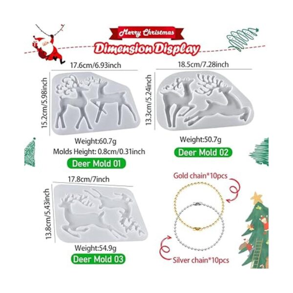 KyeeaDIY 3 moldes de resina de alce de Navidad con 20