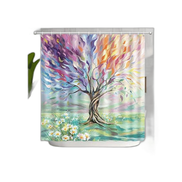 Cortina de ducha de árbol de pintura al óleo cortina de
