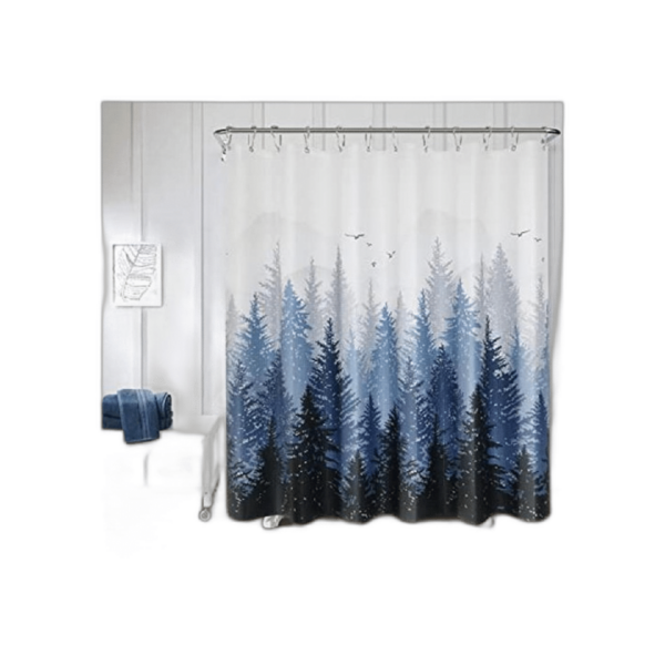 Juego de cortinas de ducha de tela patrón de árbol_1