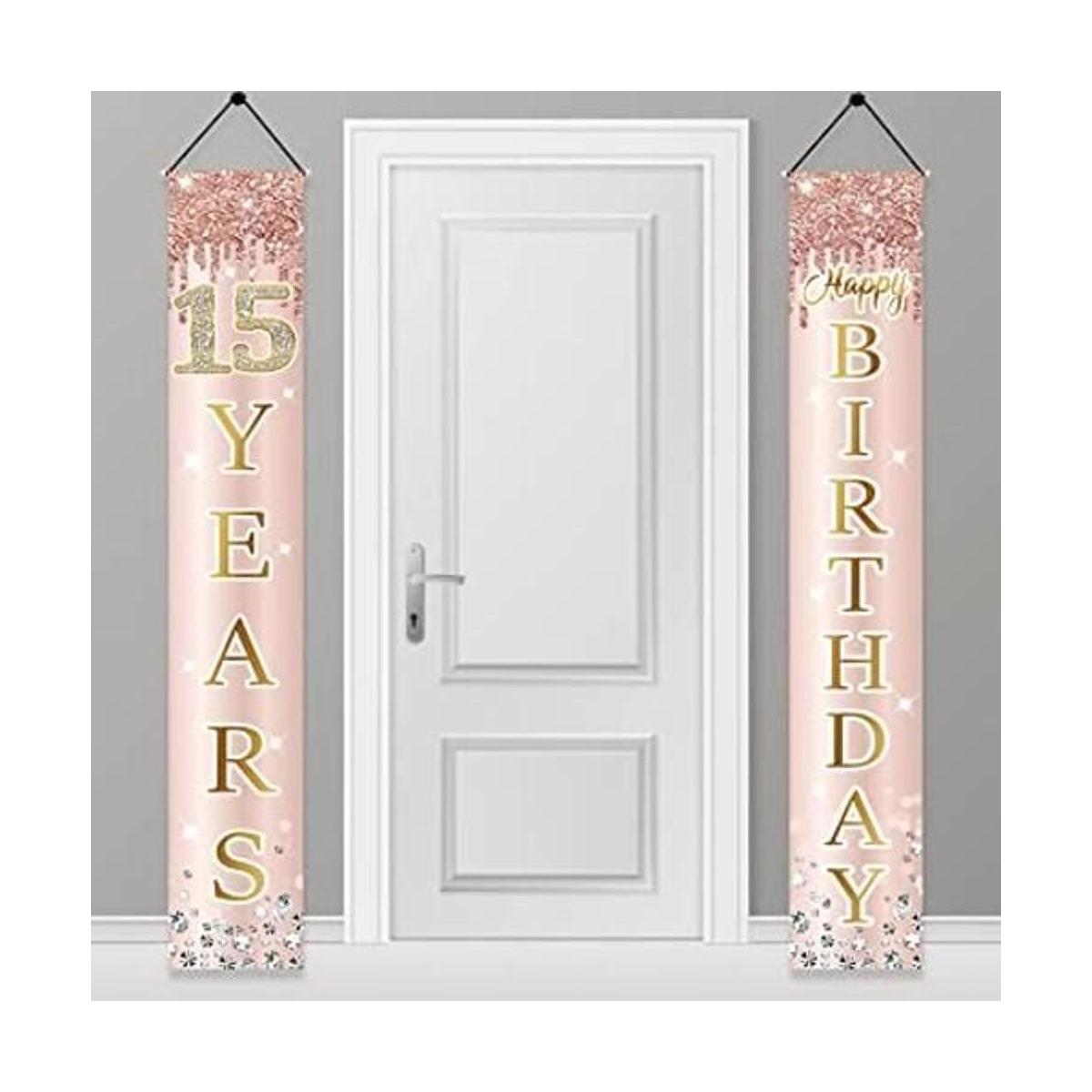 Decoración de pancarta para puerta de cumpleaños número 15