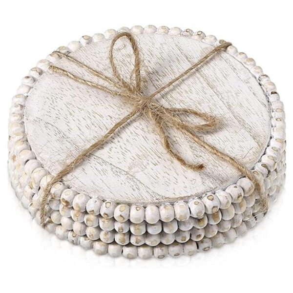 4 posavasos de madera con cuentas de 3.9 pulgadas