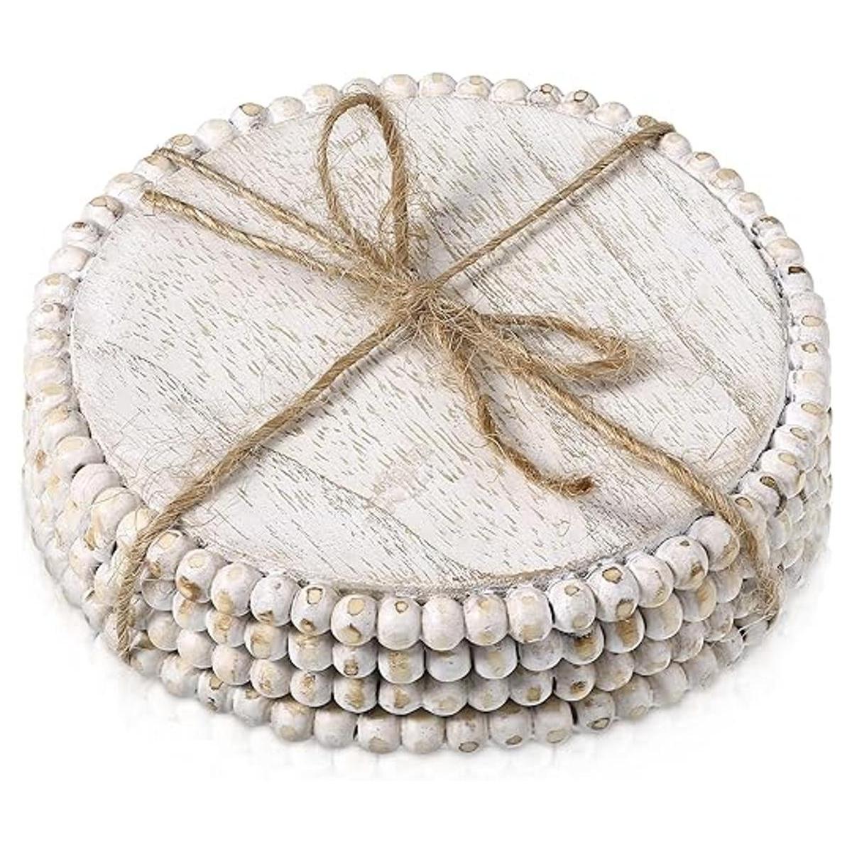 4 posavasos de madera con cuentas de 3.9 pulgadas