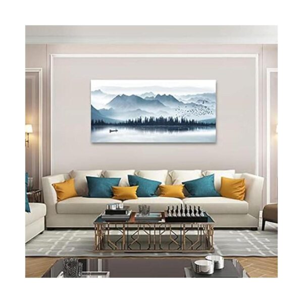 Lienzo índigo para pared diseño de montañas brumosas_3