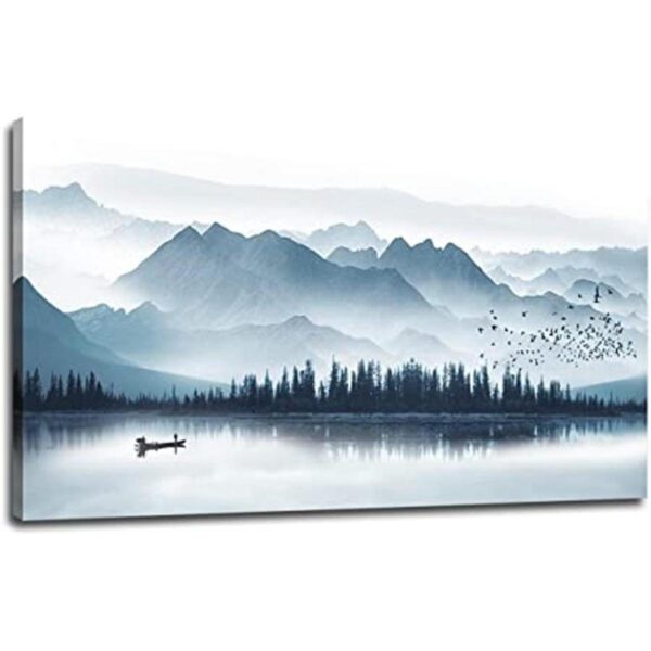 Lienzo índigo para pared diseño de montañas brumosas_1