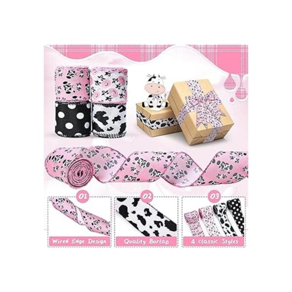 4 rollos de cintas de arpillera con estampado de vaca con