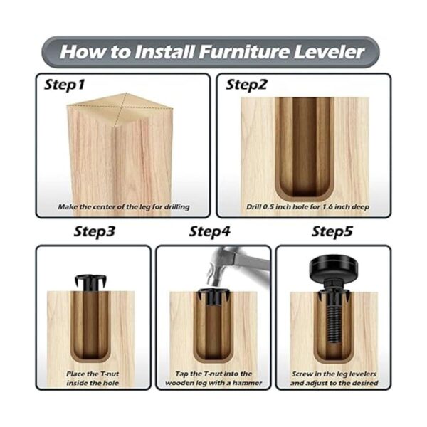 Juego de 5 pies de nivelación ajustables para muebles