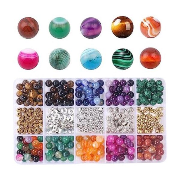 Juego de 200 cuentas de piedra preciosa de ágata a rayas_1
