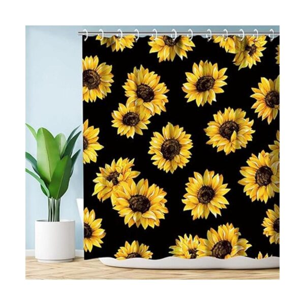 LIVILAN Cortina de ducha negra con girasol cortina de