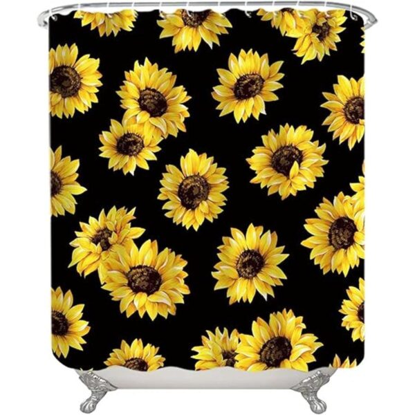 LIVILAN Cortina de ducha negra con girasol cortina de